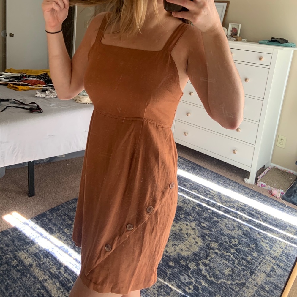 Burnt Orange Shift Dress with Buttons